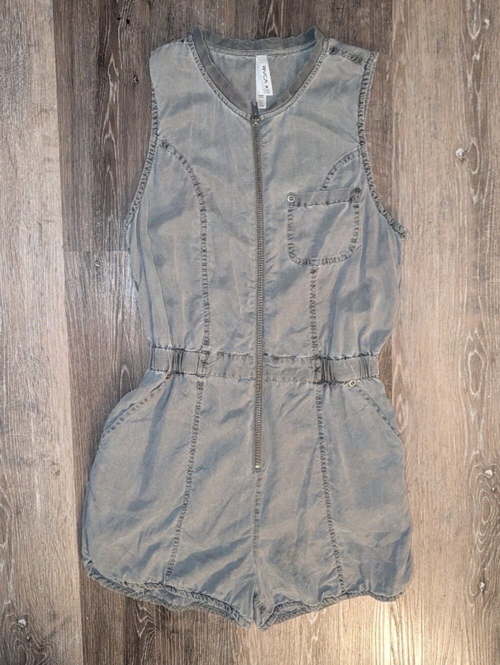 RVCA Sleeveless Zip-Front Grey One-Piece Romper